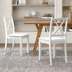 Lot de 2 chaises de salle à manger Costway avec pieds en bois d'hévéa et dossier croisé Blanc/Noir/Marron