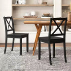 Lot de 2 chaises de salle à manger Costway avec pieds en bois d'hévéa et dossier croisé Blanc/Noir/Marron