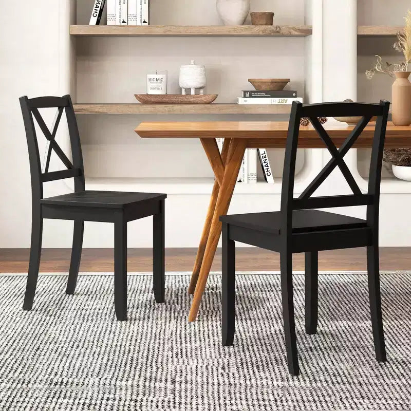 Lot de 2 chaises de salle à manger Costway avec pieds en bois d'hévéa et dossier croisé Blanc/Noir/Marron
