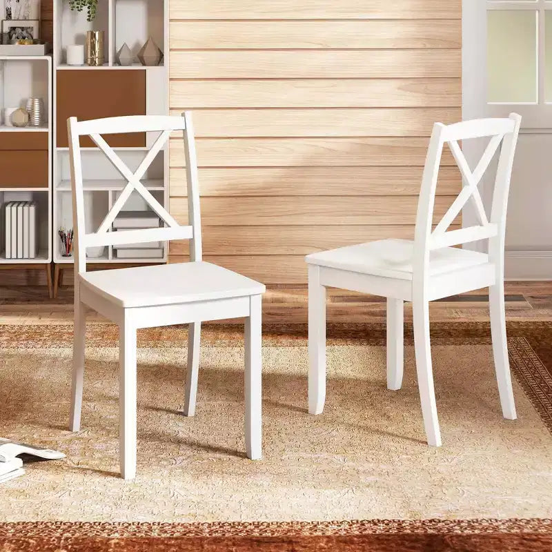 Lot de 2 chaises de salle à manger Costway avec pieds en bois d'hévéa et dossier croisé Blanc/Noir/Marron