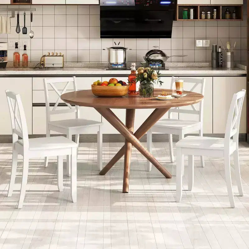 Lot de 2 chaises de salle à manger Costway avec pieds en bois d'hévéa et dossier croisé Blanc/Noir/Marron