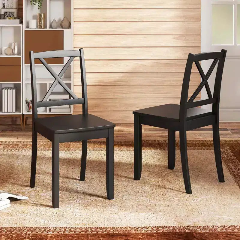 Lot de 2 chaises de salle à manger Costway avec pieds en bois d'hévéa et dossier croisé Blanc/Noir/Marron