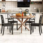 Lot de 2 chaises de salle à manger Costway avec pieds en bois d'hévéa et dossier croisé Blanc/Noir/Marron