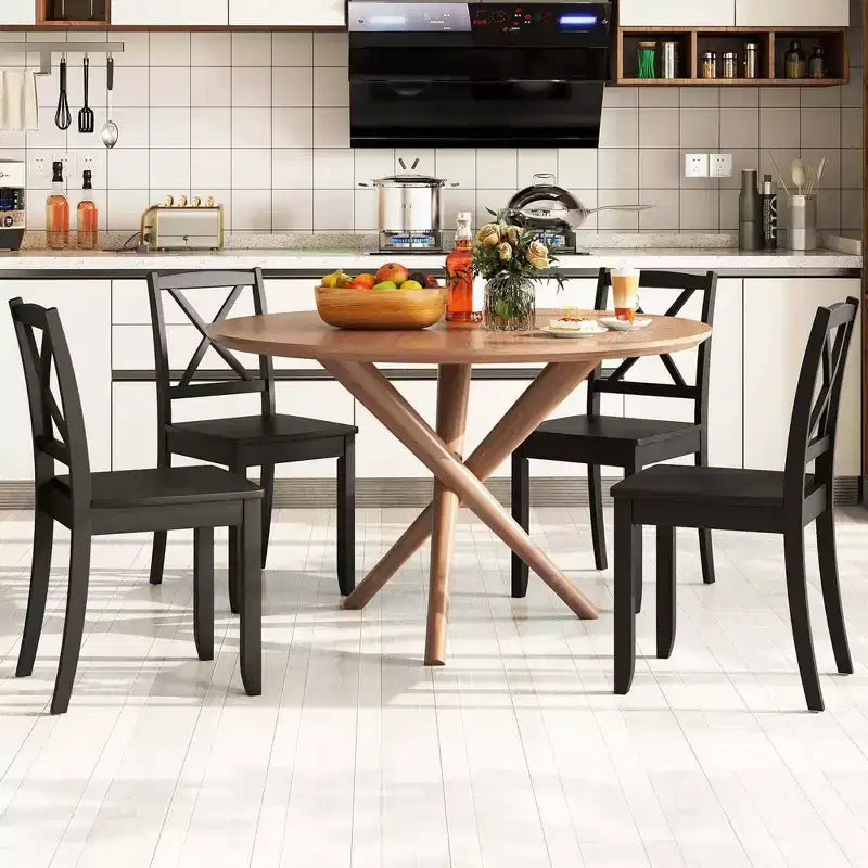 Lot de 2 chaises de salle à manger Costway avec pieds en bois d'hévéa et dossier croisé Blanc/Noir/Marron