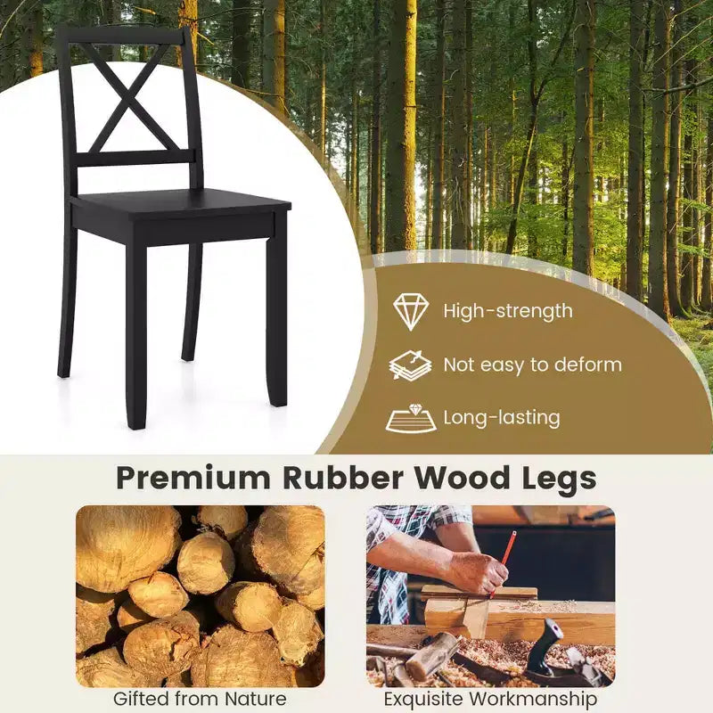 Lot de 2 chaises de salle à manger Costway avec pieds en bois d'hévéa et dossier croisé Blanc/Noir/Marron