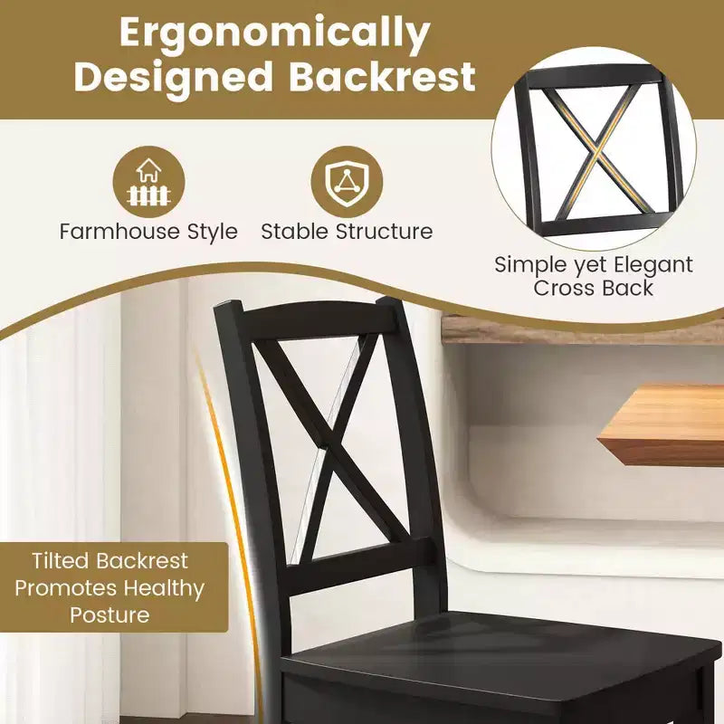 Lot de 2 chaises de salle à manger Costway avec pieds en bois d'hévéa et dossier croisé Blanc/Noir/Marron
