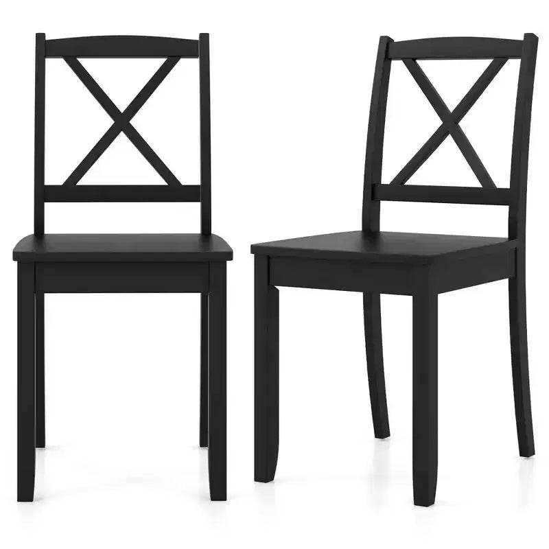 Lot de 2 chaises de salle à manger Costway avec pieds en bois d'hévéa et dossier croisé Blanc/Noir/Marron