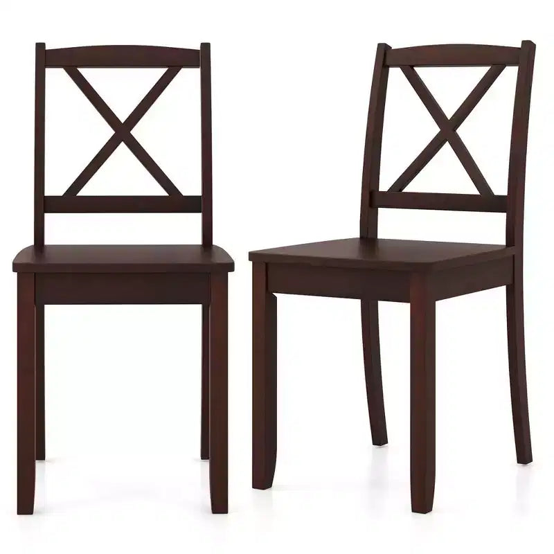 Lot de 2 chaises de salle à manger Costway avec pieds en bois d'hévéa et dossier croisé Blanc/Noir/Marron