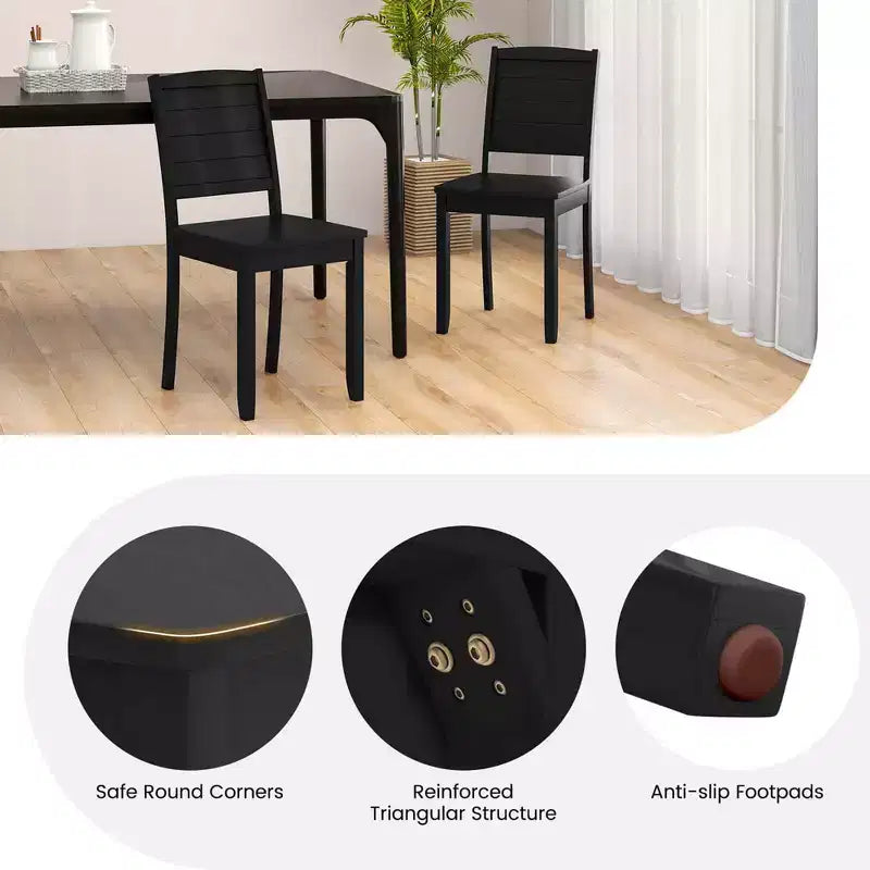Costway Lot de 2 chaises de salle à manger sans accoudoirs en bois avec pieds en bois d'hévéa et dossier incurvé pour cuisine Blanc/Noir
