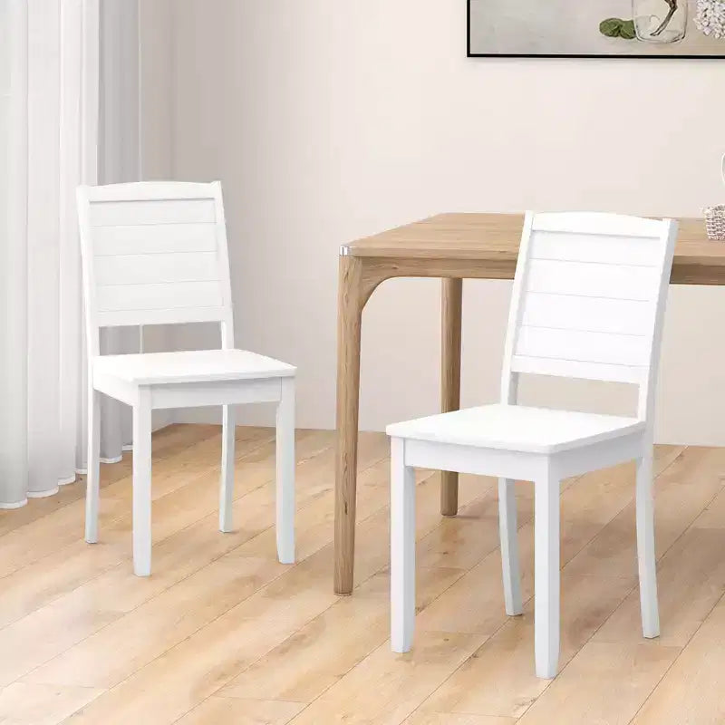 Costway Lot de 2 chaises de salle à manger sans accoudoirs en bois avec pieds en bois d'hévéa et dossier incurvé pour cuisine Blanc/Noir