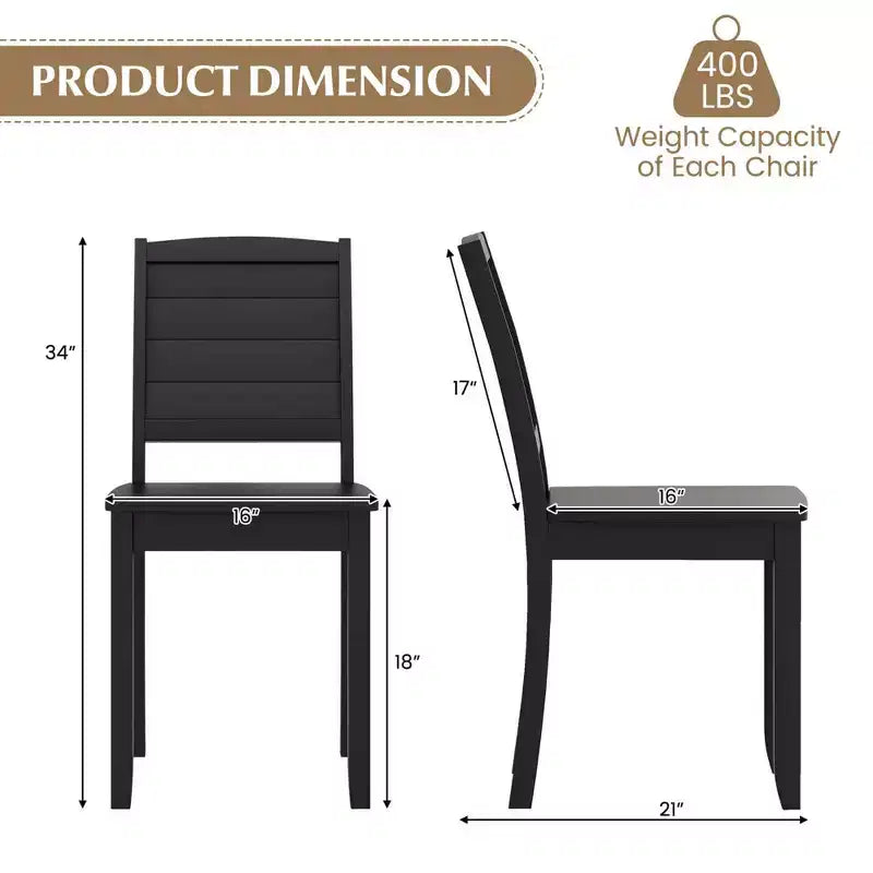 Costway Lot de 2 chaises de salle à manger sans accoudoirs en bois avec pieds en bois d'hévéa et dossier incurvé pour cuisine Blanc/Noir