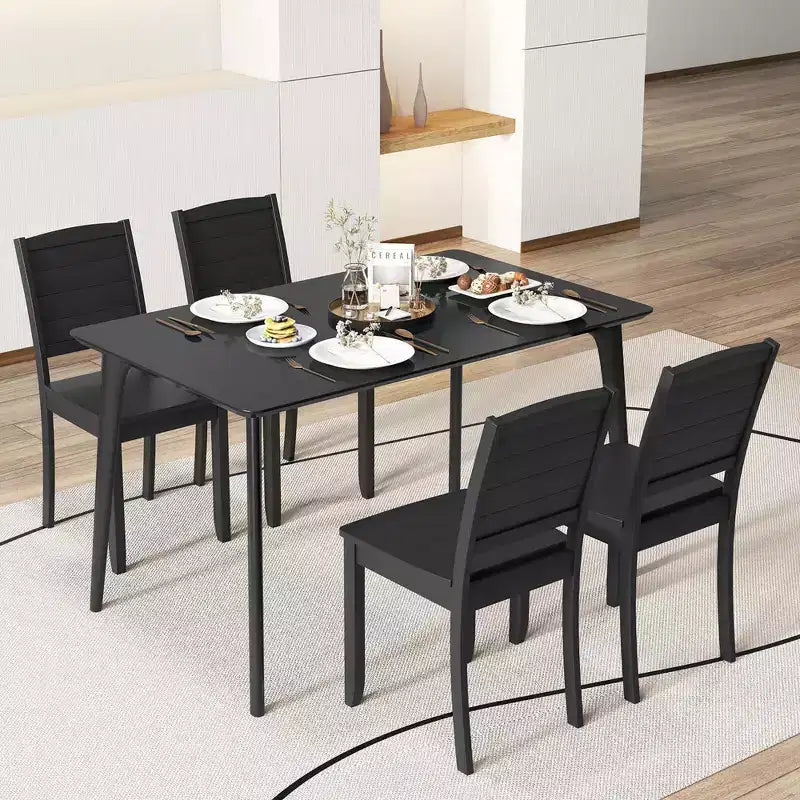 Costway Lot de 2 chaises de salle à manger sans accoudoirs en bois avec pieds en bois d'hévéa et dossier incurvé pour cuisine Blanc/Noir