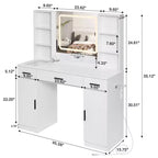 Coiffeuse Hommpa avec station de recharge et étagères de rangement, blanc, deux tiroirs.