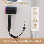 Coiffeuse Hommpa avec station de recharge et étagères de rangement, blanc, deux tiroirs.