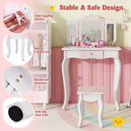 Coiffeuse enfant Costway et ensemble tabouret avec joli motif à pois, miroir triptyque, tiroir Rose et blanc/Rose clair et blanc/Rose et noir/Bleu/Rose