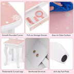 Coiffeuse enfant Costway et ensemble tabouret avec joli motif à pois, miroir triptyque, tiroir Rose et blanc/Rose clair et blanc/Rose et noir/Bleu/Rose