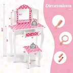 Coiffeuse enfant Costway et ensemble tabouret avec joli motif à pois, miroir triptyque, tiroir Rose et blanc/Rose clair et blanc/Rose et noir/Bleu/Rose