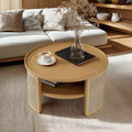 31.3''W 2-Tiered Round Rubber Wood Coffee Table with Storage Rattan Base 4B - ModernLuxe