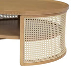 Table Basse Ronde en Bois d'Hévéa à 2 Niveaux de 79,5 cm de Large avec Base en Rotin et Rangement 4B - ModernLuxe