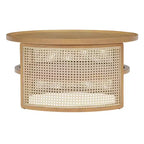 Table Basse Ronde en Bois d'Hévéa à 2 Niveaux de 79,5 cm de Large avec Base en Rotin et Rangement 4B - ModernLuxe