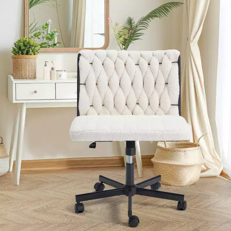 Chaise sans accoudoirs Erommy Criss Cross avec roulettes, Chaise de bureau à pieds croisés réglable en hauteur, Chaise de bureau pour le bureau, la chambre, le salon