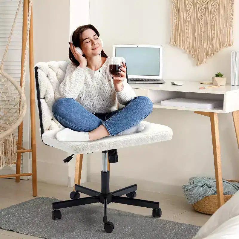 Chaise sans accoudoirs Erommy Criss Cross avec roulettes, Chaise de bureau à pieds croisés réglable en hauteur, Chaise de bureau pour le bureau, la chambre, le salon