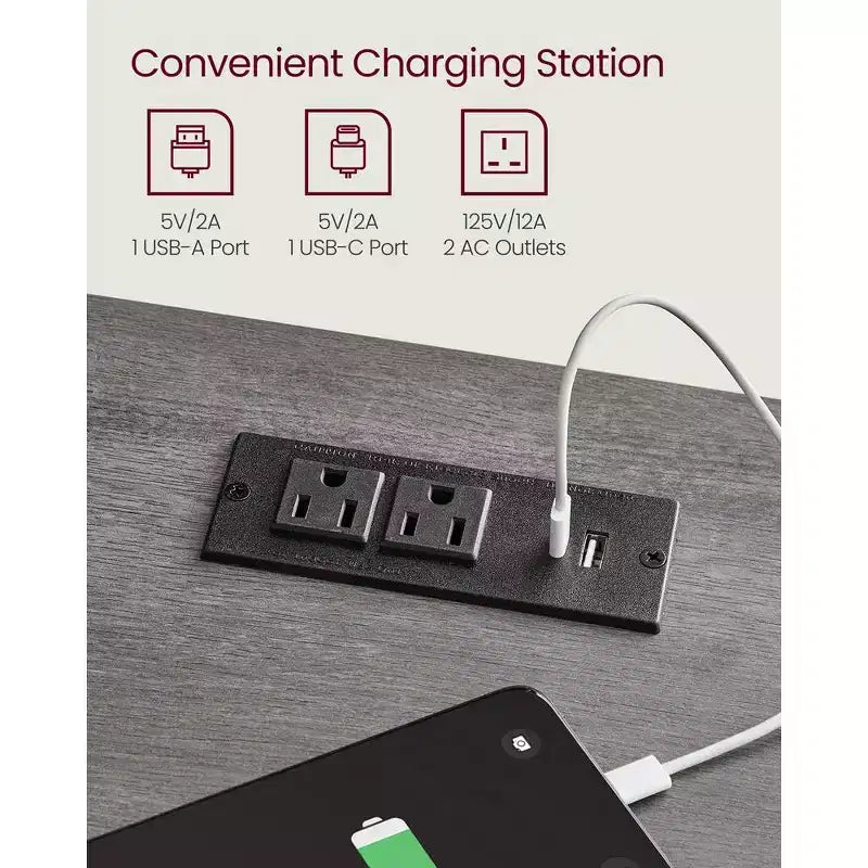 VASAGLE Table de Chevet de Ferme avec Station de Recharge, Table de Nuit avec Tiroir pour Chambre