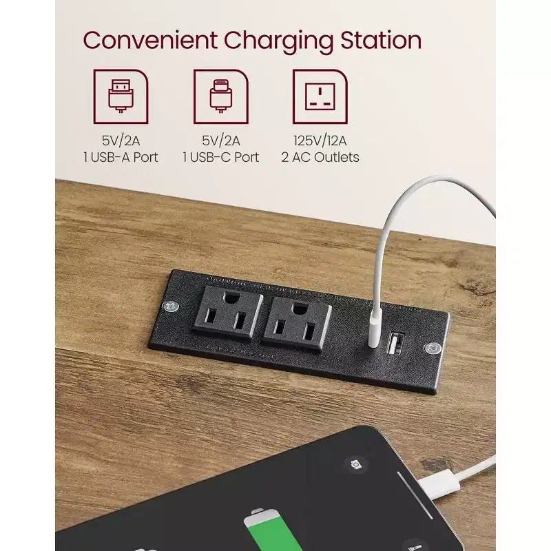 VASAGLE Table de Chevet de Ferme avec Station de Recharge, Table de Nuit avec Tiroir pour Chambre