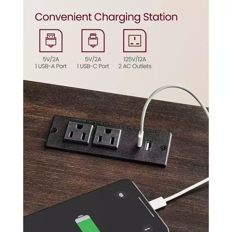 VASAGLE Table de Chevet de Ferme avec Station de Recharge, Table de Nuit avec Tiroir pour Chambre