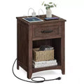 VASAGLE Farmhouse Nightstand with Charging Station, Bedside Table with Drawer for Bedroom