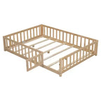 Lit au sol pleine grandeur avec clôture et porte, cadre de lit en bois avec lattes de support pour meubles de chambre de garçons et filles, facile à assembler