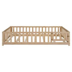 Lit au sol pleine grandeur avec clôture et porte, cadre de lit en bois avec lattes de support pour meubles de chambre de garçons et filles, facile à assembler