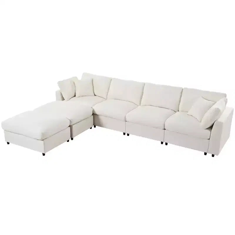 Canapé d'angle modulable 128,2W, ensemble canapé convertible en U avec poufs amovibles 4S - ModernLuxe