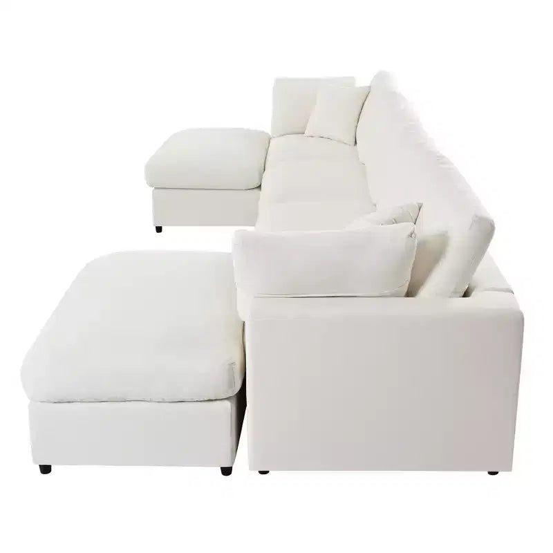 Canapé d'angle modulable 128,2W, ensemble canapé convertible en U avec poufs amovibles 4S - ModernLuxe
