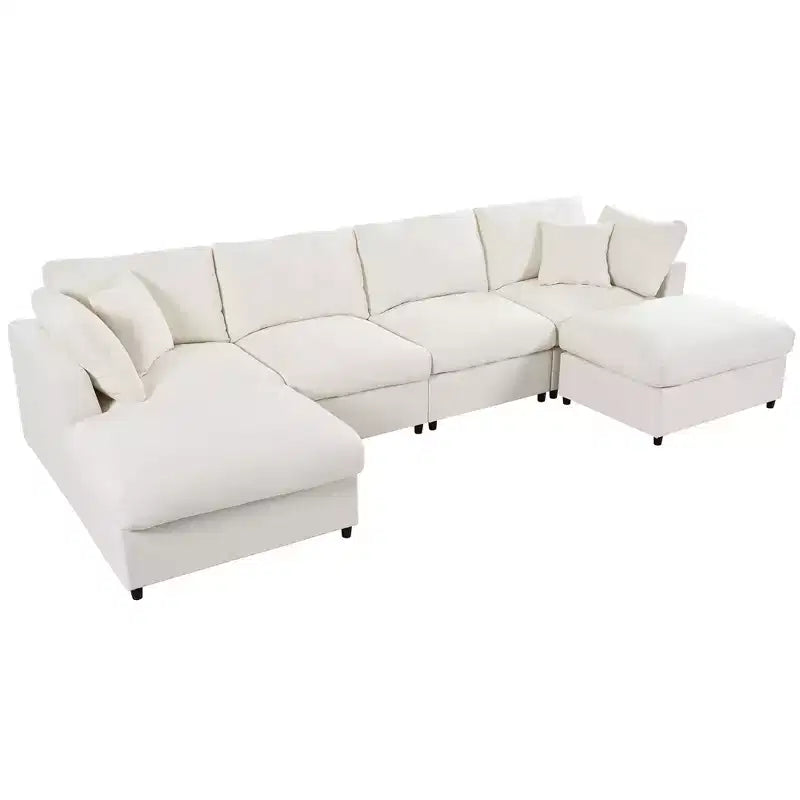 Canapé d'angle modulable 128,2W, ensemble canapé convertible en U avec poufs amovibles 4S - ModernLuxe