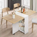 Table à manger pliante, table de salle à manger à abattants avec 6 roulettes et étagère de rangement à 2 niveaux, table à manger peu encombrante pour les petits espaces