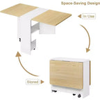 Table à manger pliante, table de salle à manger à abattants avec 6 roulettes et étagère de rangement à 2 niveaux, table à manger peu encombrante pour les petits espaces