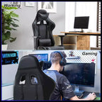 FDW Chaise de Bureau Gaming Fauteuil de Bureau Chaise de Direction Ergonomique en Cuir PU à Dossier Haut avec Support Lombaire et Repose-Pieds