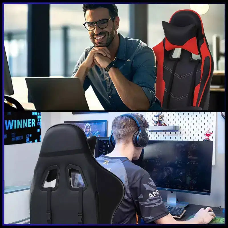 FDW Chaise de Bureau Gaming Fauteuil de Bureau Chaise de Direction Ergonomique en Cuir PU à Dossier Haut avec Support Lombaire et Repose-Pieds