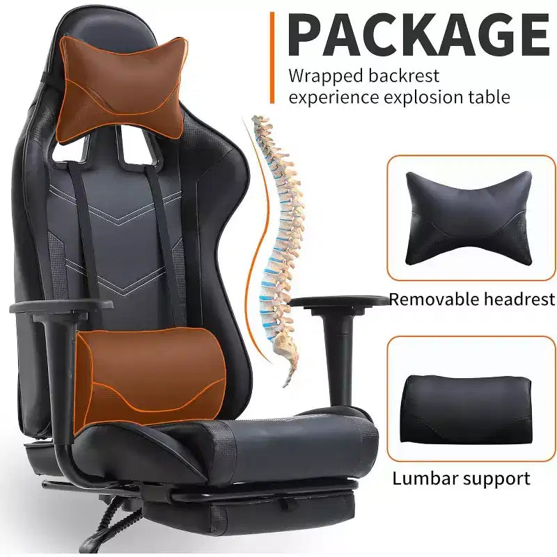 FDW Chaise de Bureau Gaming Fauteuil de Bureau Chaise de Direction Ergonomique en Cuir PU à Dossier Haut avec Support Lombaire et Repose-Pieds