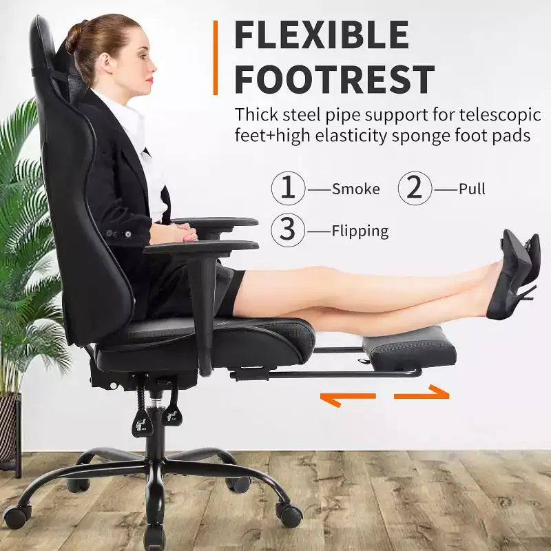 FDW Chaise de Bureau Gaming Fauteuil de Bureau Chaise de Direction Ergonomique en Cuir PU à Dossier Haut avec Support Lombaire et Repose-Pieds