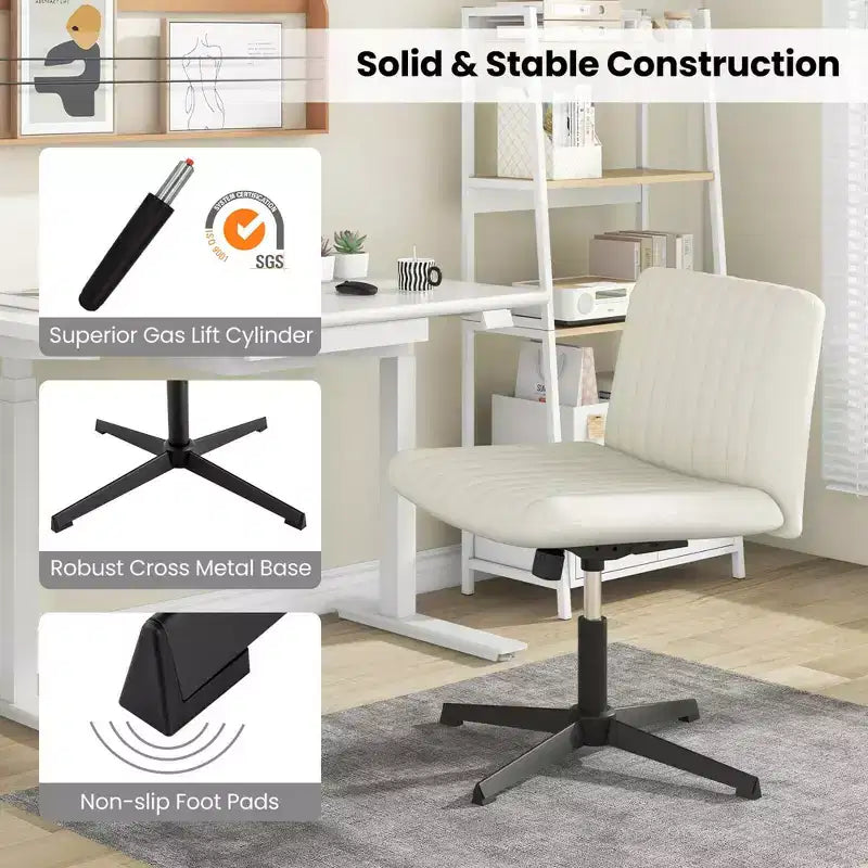 Costway Chaise de Bureau Ergonomique à Dossier Mi-Haut avec Pieds Croisés, Fauteuil d'Ordinateur Beige/Gris/Rose