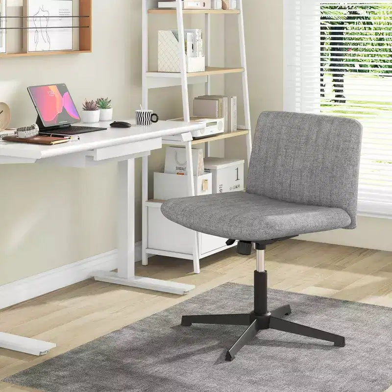 Costway Chaise de Bureau Ergonomique à Dossier Mi-Haut avec Pieds Croisés, Fauteuil d'Ordinateur Beige/Gris/Rose