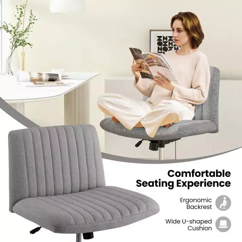 Costway Chaise de Bureau Ergonomique à Dossier Mi-Haut avec Pieds Croisés, Fauteuil d'Ordinateur Beige/Gris/Rose