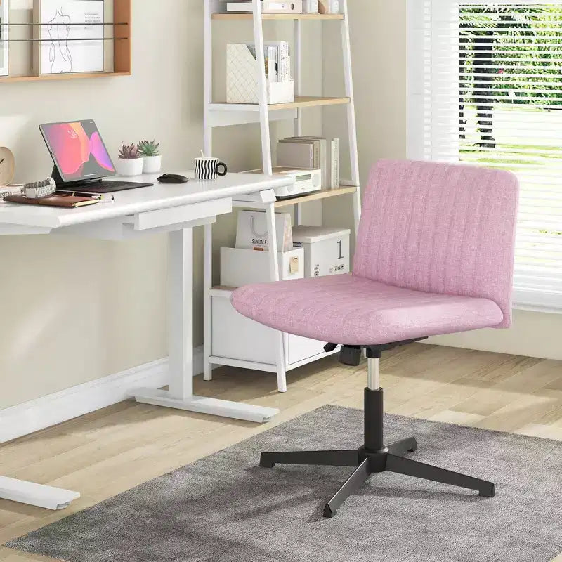 Costway Chaise de Bureau Ergonomique à Dossier Mi-Haut avec Pieds Croisés, Fauteuil d'Ordinateur Beige/Gris/Rose