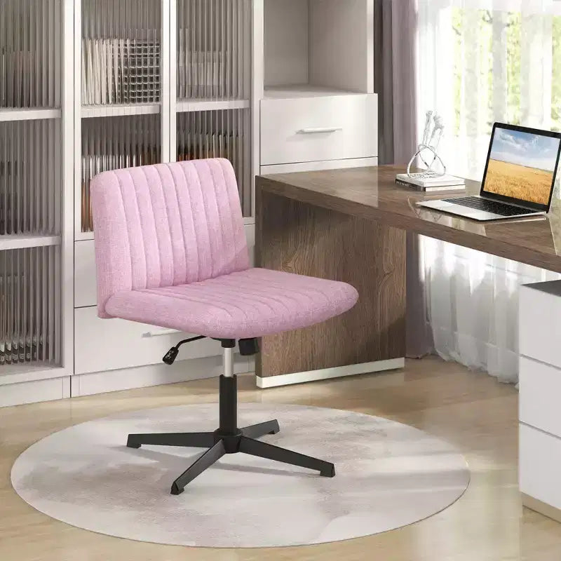 Costway Chaise de Bureau Ergonomique à Dossier Mi-Haut avec Pieds Croisés, Fauteuil d'Ordinateur Beige/Gris/Rose