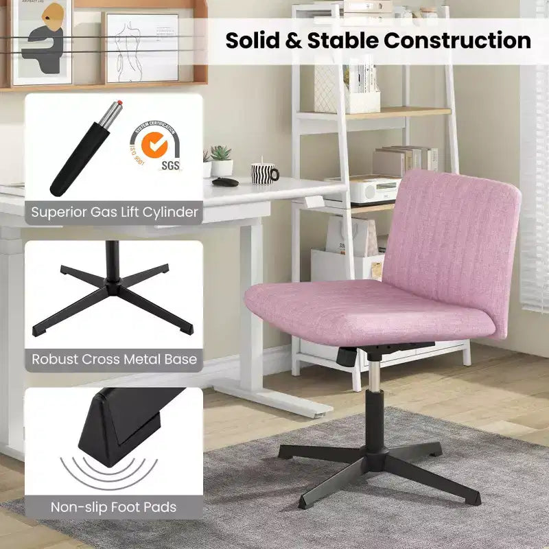 Costway Chaise de Bureau Ergonomique à Dossier Mi-Haut avec Pieds Croisés, Fauteuil d'Ordinateur Beige/Gris/Rose