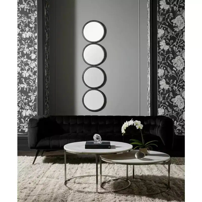 Miroir mural moderne, miroir d'appoint avec panneaux de verre ronds, cadre en bois et métal, décoration de maison et de bureau pour salon et chambre à coucher, 48 Noir