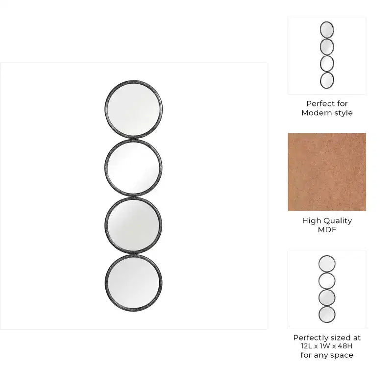 Miroir mural moderne, miroir d'appoint avec panneaux de verre ronds, cadre en bois et métal, décoration de maison et de bureau pour salon et chambre à coucher, 48 Noir