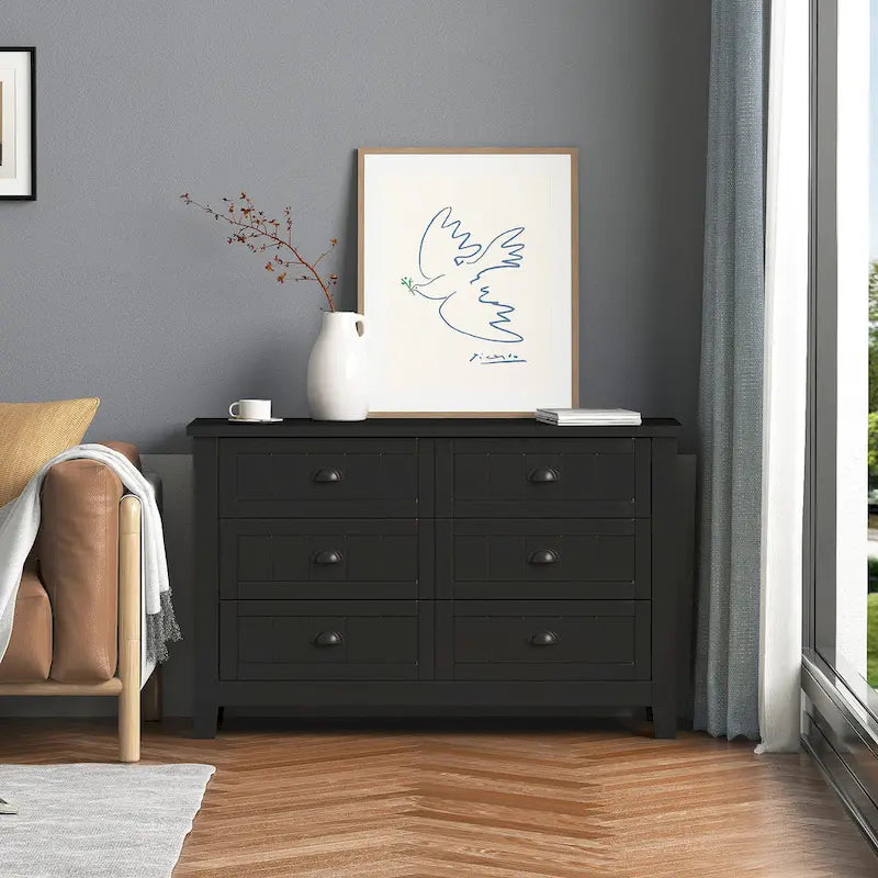 Meuble d'appoint moderne en bois massif noir avec poignée coquille rétro